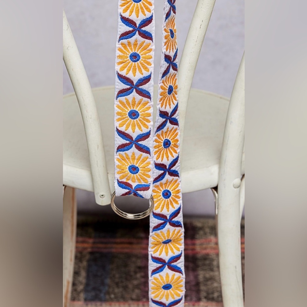 POL BELT181 Embroidered Floral Belt - Blue and Yellow 47” long - Picture 3 of 3